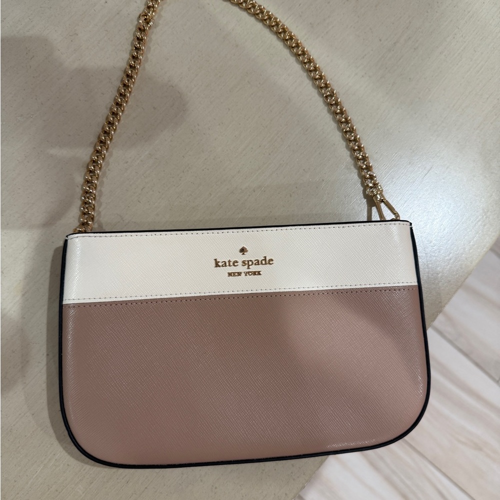 kate spade Cream and Tan Shoulder Bag with Gold Chain